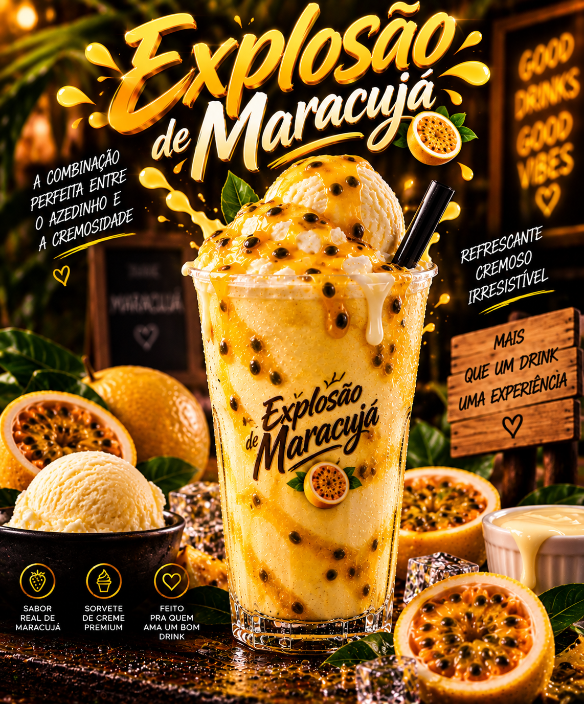 Batida de maracujá com sorvete